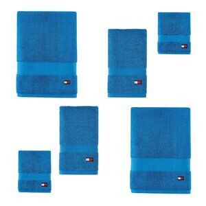 new 6-piece SWEDISH BLUE Tommy Hilfiger Modern American 100% Cotton Towel Set